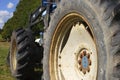 Close up view of Blue tractor wheel Royalty Free Stock Photo