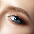 Close up view of blue woman eye with beautiful makeup Royalty Free Stock Photo