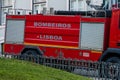 Close-Up View of a Bombeiros Lisboa Fire Engine in Lisbon, Portugal Royalty Free Stock Photo