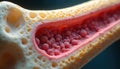 Close-up view of bone cross-section spongy bone tissue, red marrow interior. Microscopic view details cells, structure within Royalty Free Stock Photo