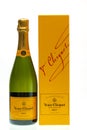 Close up view of bottle of authentic french brut champagne Veuve Cliqcuot.