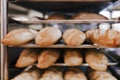 Close up view of bread on strays ready to bake in the oven. bakery concept