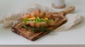 Close up view of breakfast meal with coffee and croissant sandwich ham and cheese on wooden tray Royalty Free Stock Photo