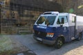 Close-up view of Brinks truck at Mont Saint Michel abbey