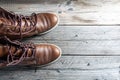 Close up view of brown leather man or woman new dry clean shoes, showing laces in detail. Royalty Free Stock Photo