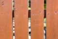 Close up view of brown painted wooden fence in the yard garden Royalty Free Stock Photo