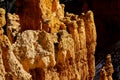 Close up view of bryce canyon national park hoodoos in winter in souther utah usa showing oranges and whites during the day