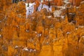 Close up view of bryce canyon national park hoodoos in winter in souther utah usa showing oranges and whites during the day