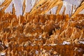 Close up view of bryce canyon national park hoodoos in winter in souther utah usa showing oranges and whites during the day