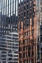 Close-up view of building reflection on modern skyscrapers in Financial District Lower Manhattan New York City Royalty Free Stock Photo