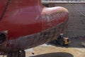 Close up view on the bulbous bow of the big container ship. Royalty Free Stock Photo