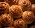 a close up view of a bunch of cinnamon rolls