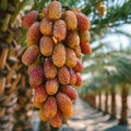Close-up of a cluster of dates hanging from a palm tree