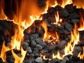 close up view of burning firewood in fireplace, Ai generated Royalty Free Stock Photo