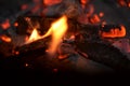 Close up view of burning live coals in the new years eve