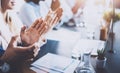 Close up view of business seminar listeners clapping hands. Professional education, work meeting, presentation or Royalty Free Stock Photo