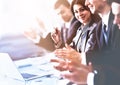 Close up view of business seminar listeners clapping hands. Professional education, work meeting, presentation or Royalty Free Stock Photo