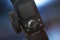 Close up view of a camera gimbal joystick control panel with buttons and screen display for video photography Royalty Free Stock Photo