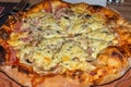 Close up view of a capricciosa style pizza Royalty Free Stock Photo