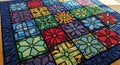 Geometric Floral Stained Glass Quilt Royalty Free Stock Photo