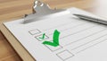 A close-up view of a clipboard with a checklist showing completed tasks with green checkmarks Royalty Free Stock Photo