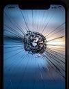 Shattered Smartphone Screen with Central Impact Point Royalty Free Stock Photo