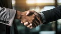 A close up of two businesspeople shaking hands