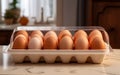 Close-Up View of a Carton of Eggs on a Table, Generated By Ai