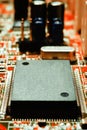 Close up view of central computer processor CPU blank microchip for copy space. Motherboard circuit background Royalty Free Stock Photo