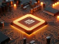 Close-up view of a central processing unit on a circuit board Royalty Free Stock Photo