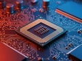 Close-up view of a central processing unit on a circuit board Royalty Free Stock Photo