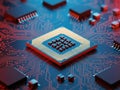 Close-up view of a central processing unit on a circuit board Royalty Free Stock Photo