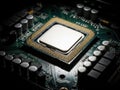 Close-up view of a central processing unit on a circuit board Royalty Free Stock Photo