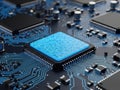 Close-up view of a central processor on a circuit board Royalty Free Stock Photo