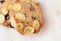 Close up view of cereal cookie on wooden table Royalty Free Stock Photo