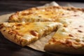 A close-up view of a cheesy and indulgent four-cheese pizza. (Generative AI)
