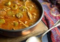 Close up view of chicken and Andouille sausage gumbo. Royalty Free Stock Photo