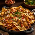 Close up view of chicken nacho tortilla with cream sauce