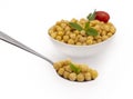 Close up view of chickpea in bowl on white backgro Royalty Free Stock Photo