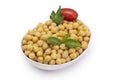 Close up view of chickpea in bowl on white backgro Royalty Free Stock Photo
