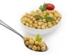 Close up view of chickpea in bowl on white backgro Royalty Free Stock Photo