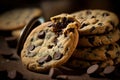A close-up view of chocolate chip cookies. AI