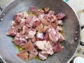 close-up view of chopped mutton ready for frie and delicious testyserve in plate