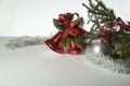 Close up view of christmas decoration and red bells. isolated on white background. Royalty Free Stock Photo