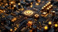 Illuminated Circuit Board Close-up with Abstract Glowing Components for Tech Innovation Royalty Free Stock Photo