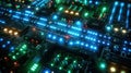 Illuminated Circuit Board with Blue, Green, and Yellow Lights for Technology Concept Royalty Free Stock Photo