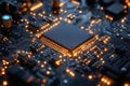 Close-up view of a circuit board with illuminated components showcasing tec Royalty Free Stock Photo
