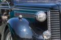 Close up view of classic black car front end Royalty Free Stock Photo