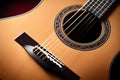 Close-up View of Classical Guitar with Nylon Strings and Traditional Sound Hole Royalty Free Stock Photo