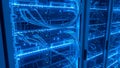 Server Room Rack with Blue LED Lights and Network Cables Connection Royalty Free Stock Photo